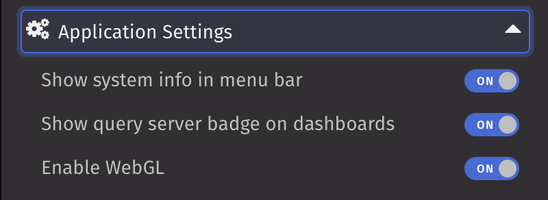 Application Settings showing query server badge toggle