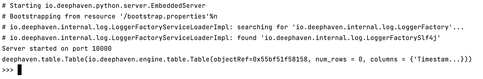 The server has been started via the command line