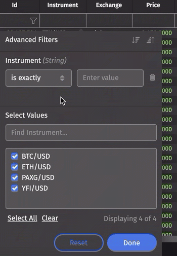 Advanced Filters options