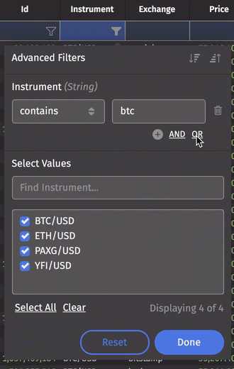 Once one filter is selected, an option to add more filters appears