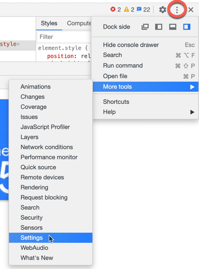 The More Tools option in the DevTools Controls menu