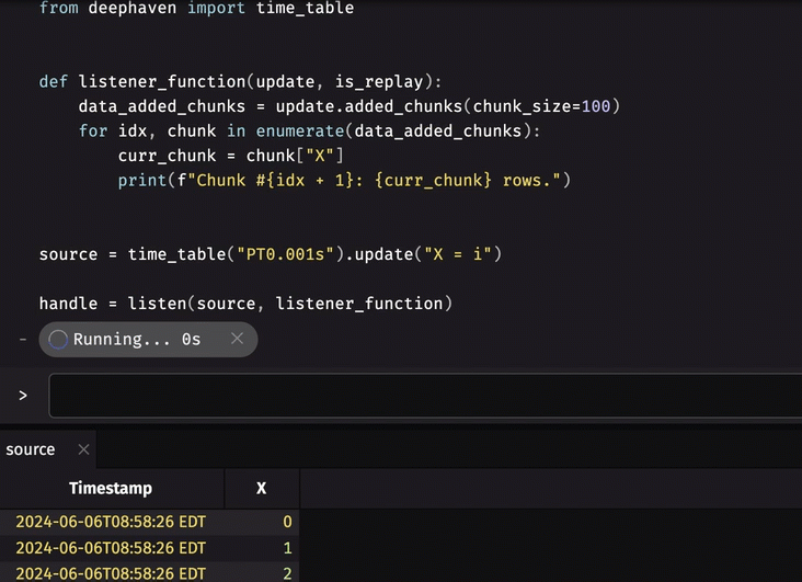 source updates while handle prints added rows