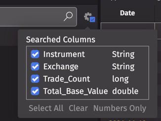 Search settings dialog for configuring cross-column search