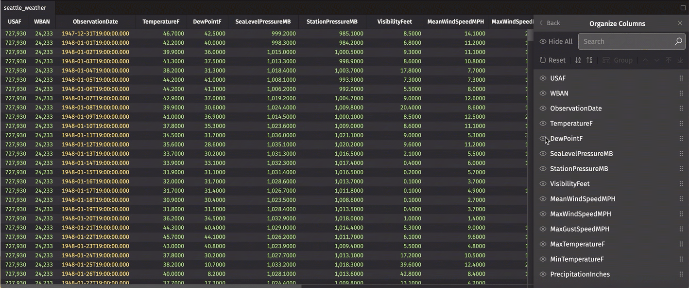 Changing column order