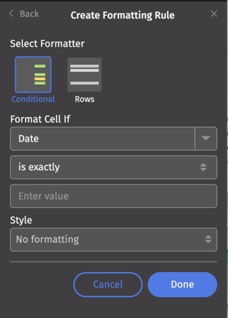 Conditional formatting dialog