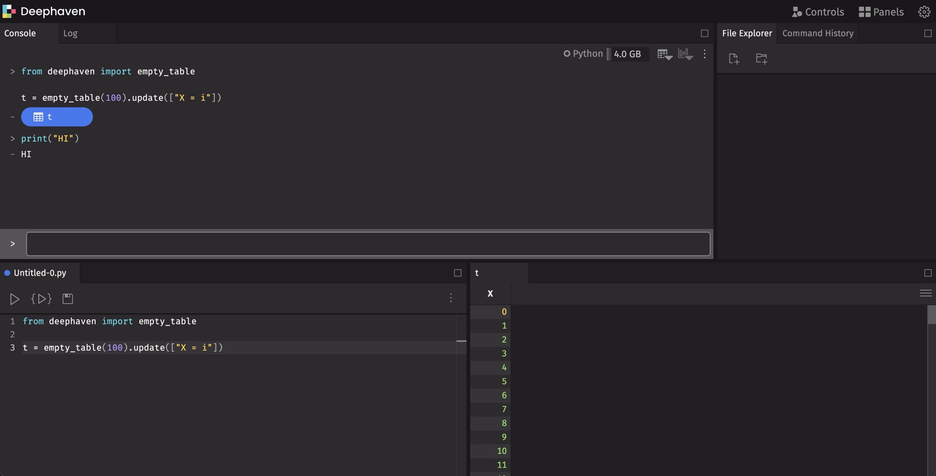 Deephaven IDE loaded in browser via Google Cloud VM tunnel
