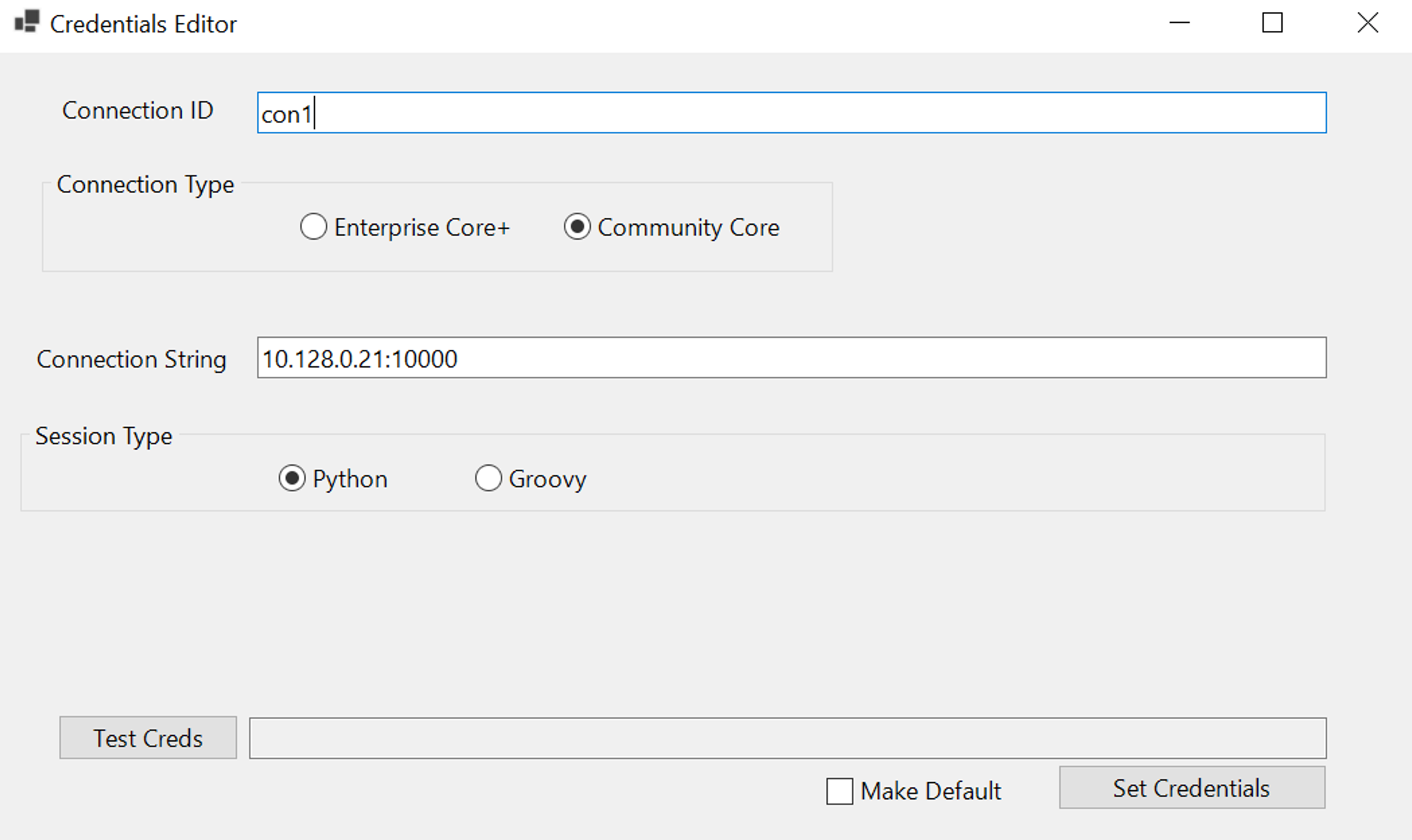 The Credentials Editor pop-up