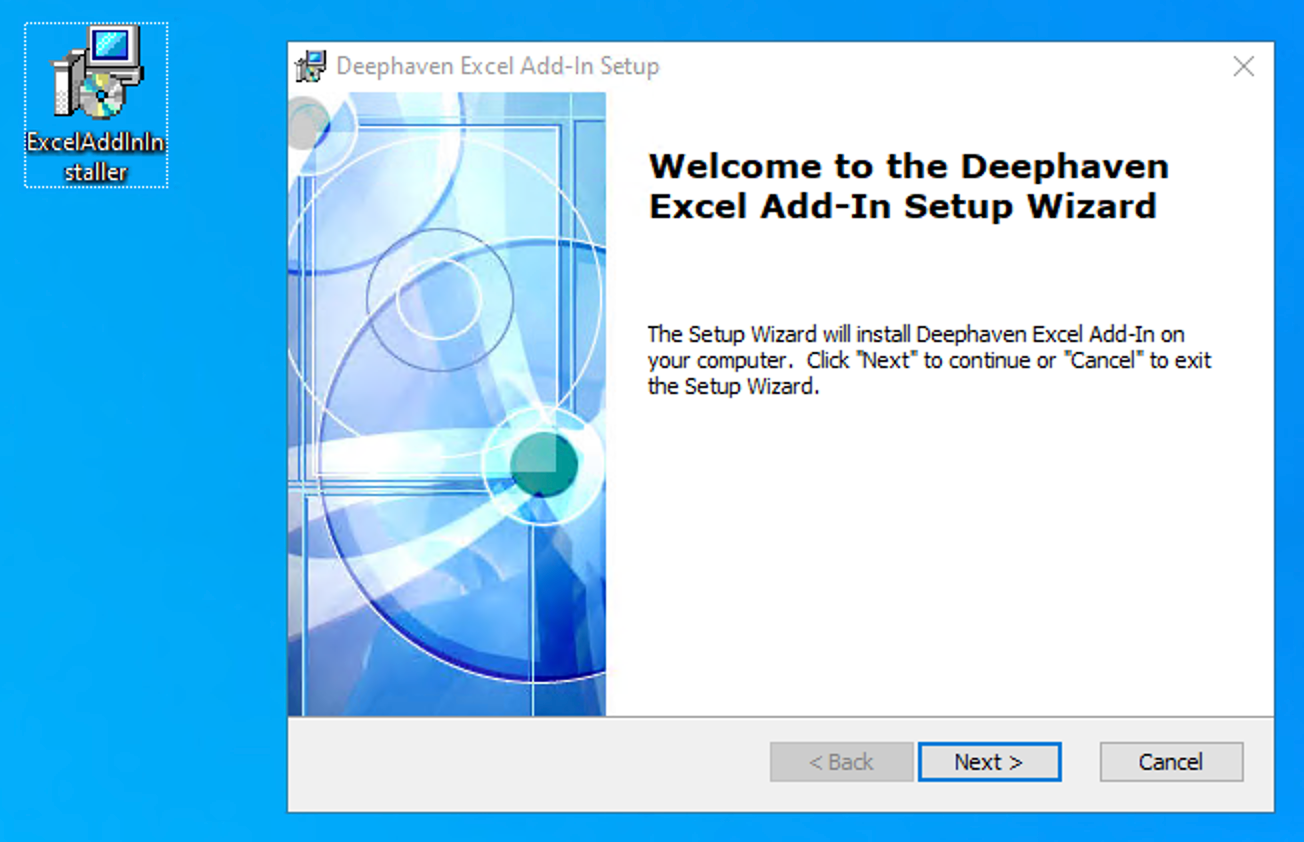 The Deephaven Excel add-in installer