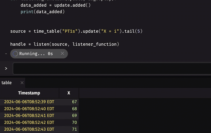 source updates while handle prints added rows