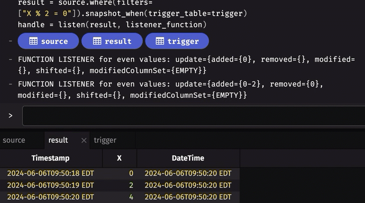 handle receives filtered and downsampled updates
