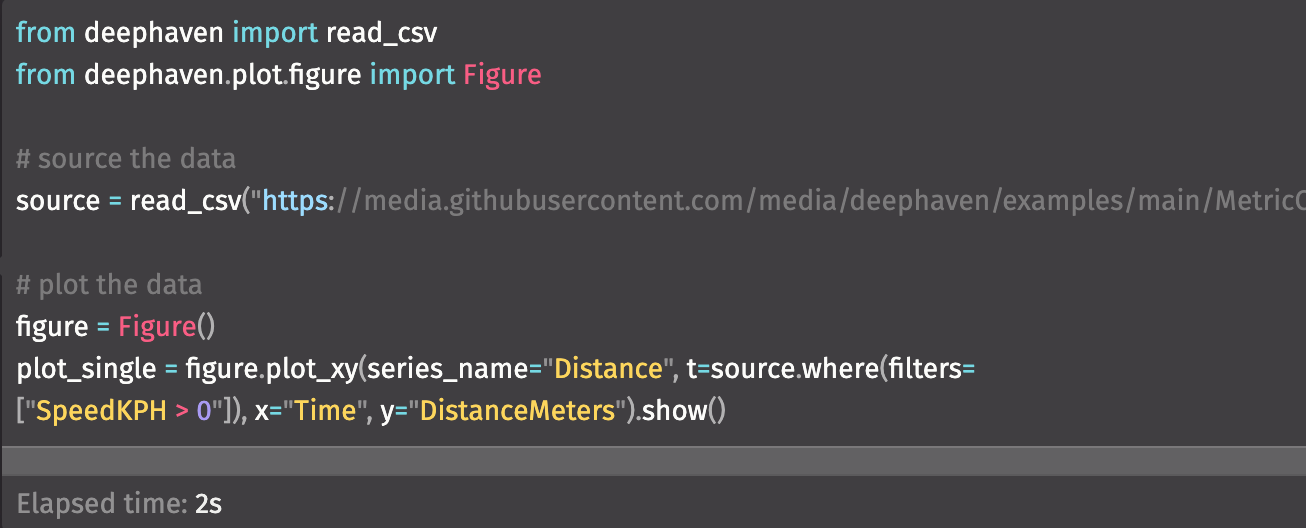 A successful command in the Deephaven console
