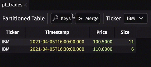 A user filters by key using the partitioned table's UI