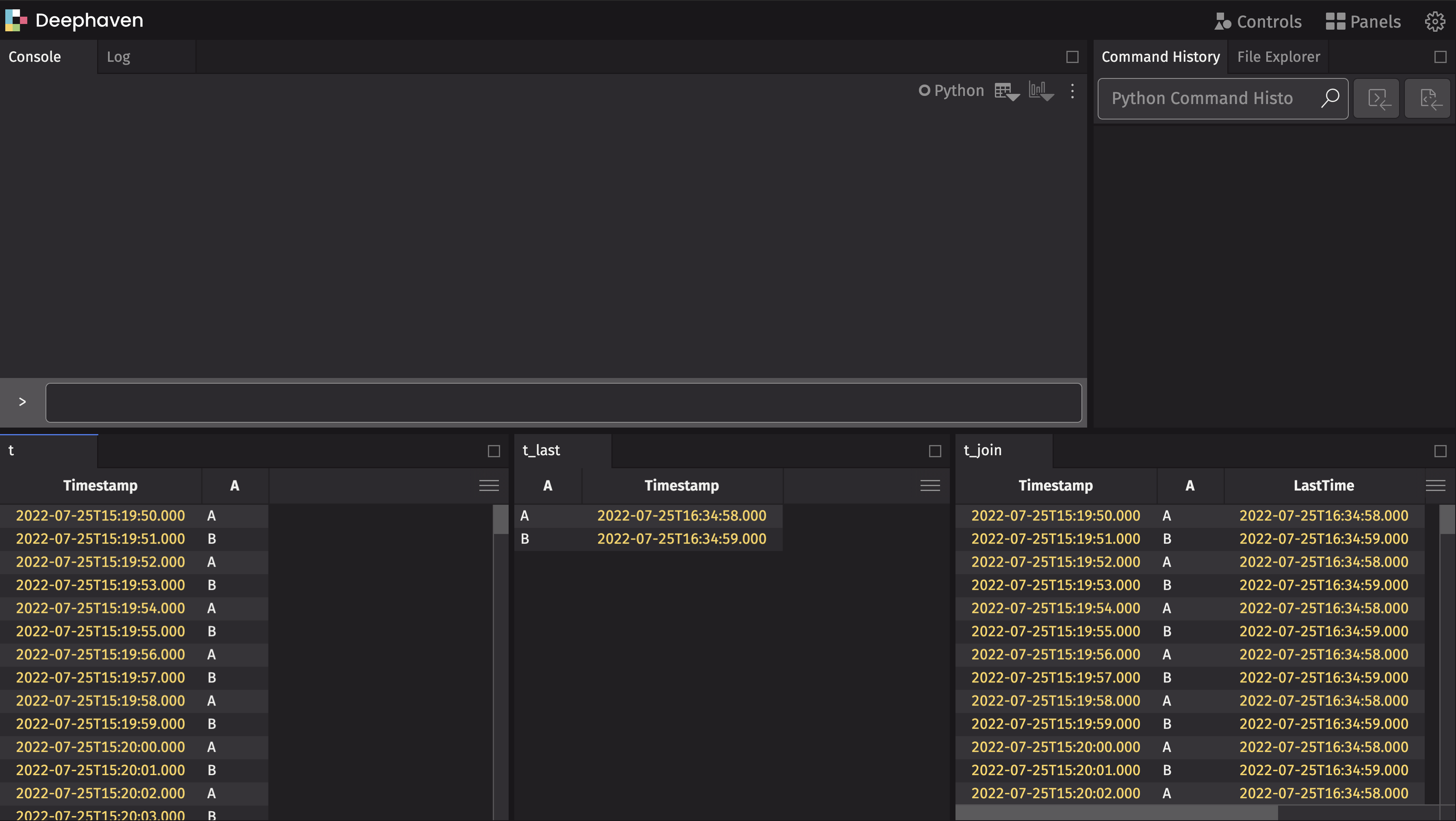 The Deephaven web UI