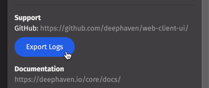 The Export logs button in the User Settings menu