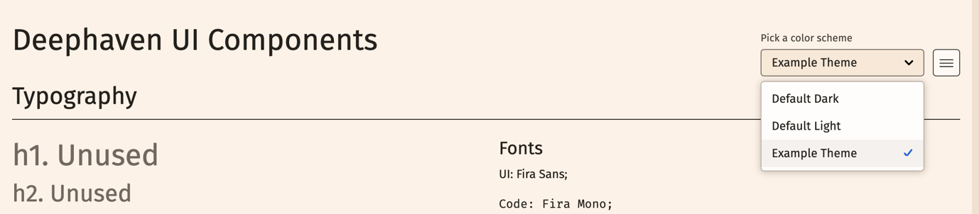 The style guide displays all the components of the theme: headings, menus, etc