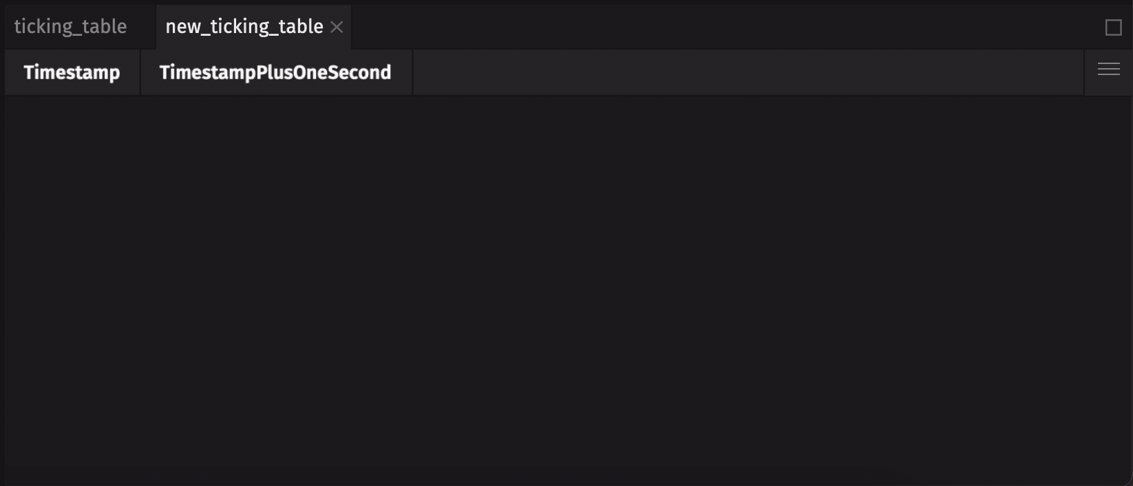A GIF showing a new ticking table updating in tandem with a source ticking table