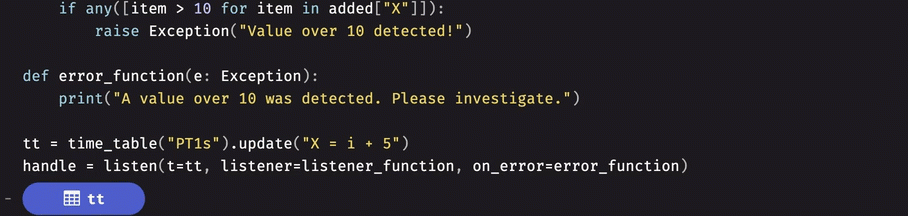 tt updates while handle prints error messages
