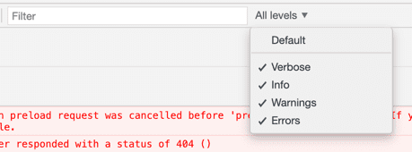 All levels selected in the Filter field