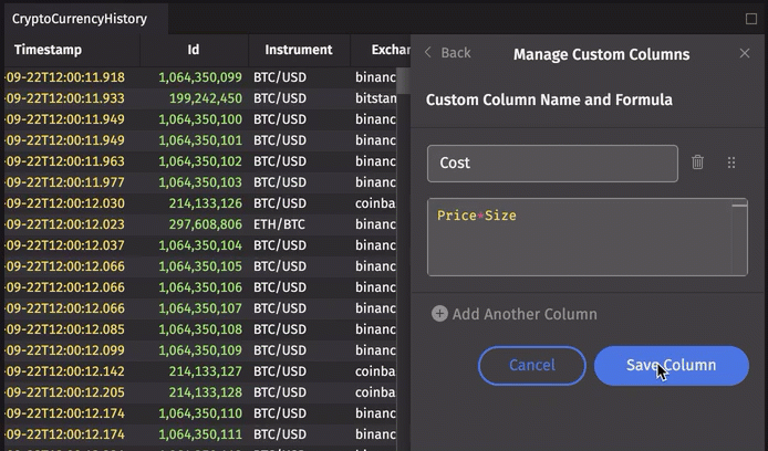 Creating a custom aggregation column