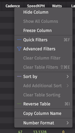 Column header context menu