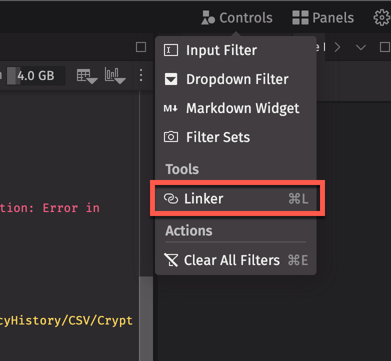 The Linker option highlighted in the Controls menu
