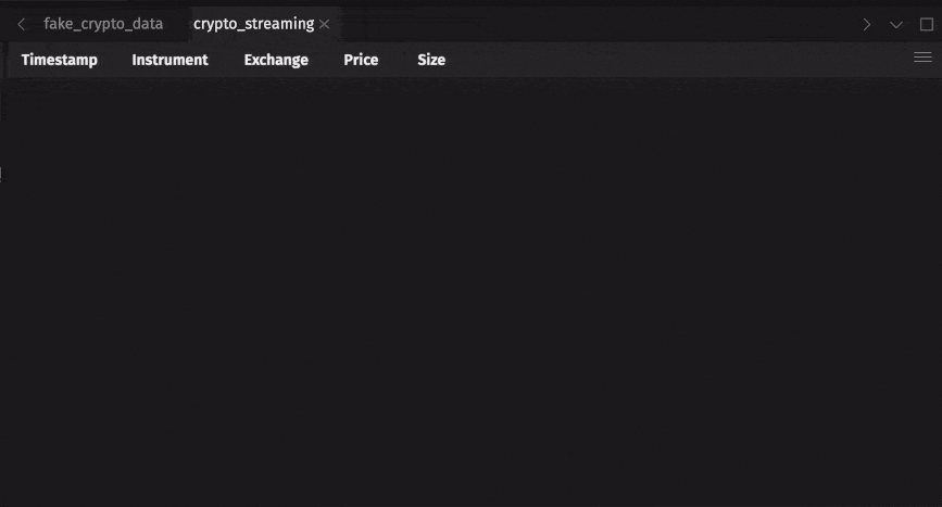 Animated GIF of Deephaven Table Replayer streaming historical cryptocurrency trades in real time