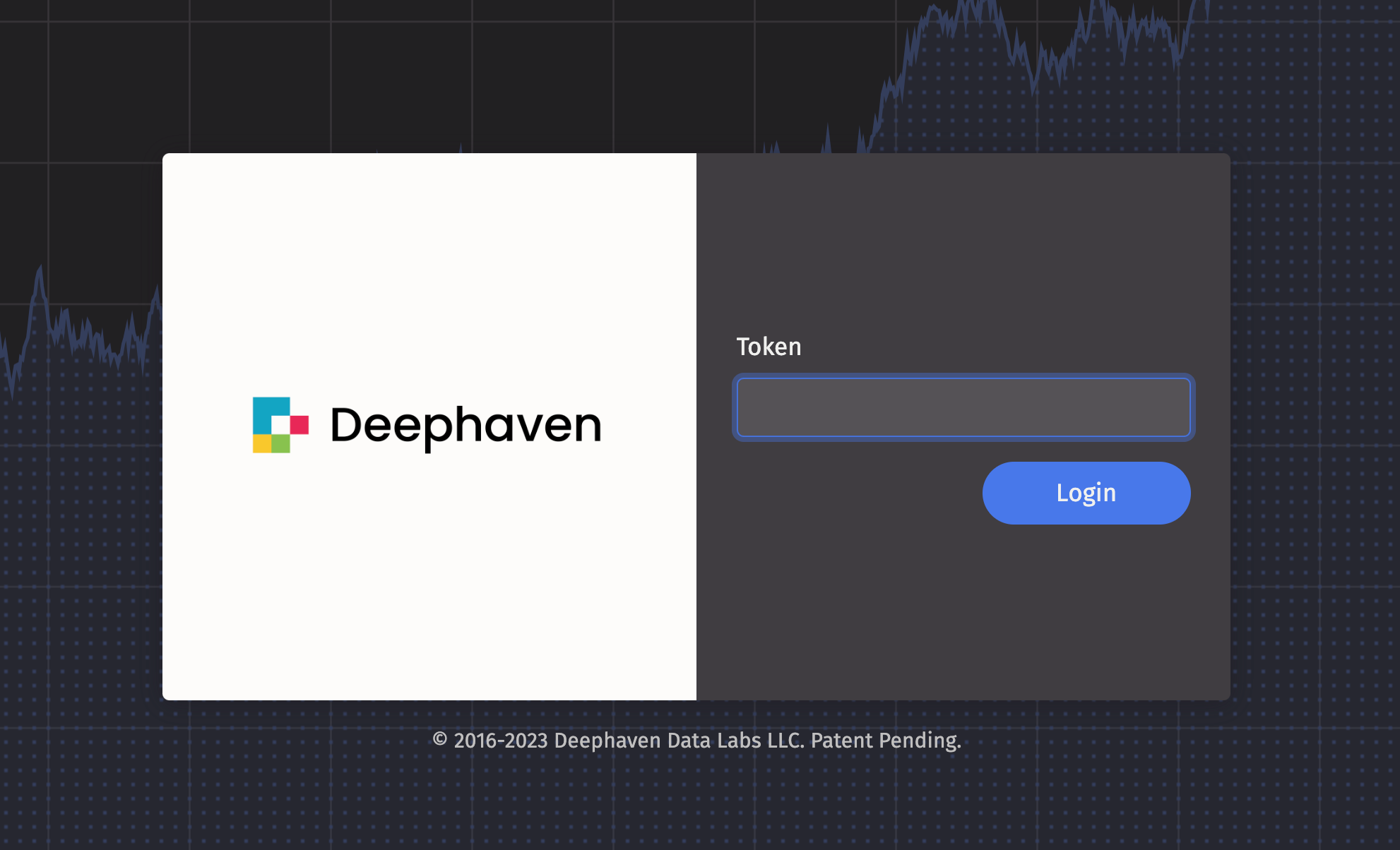 The Deephaven login screen