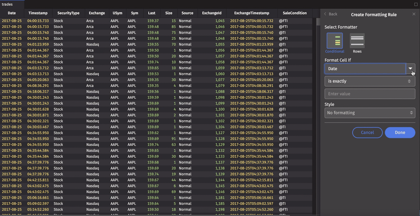 Applying conditional formatting