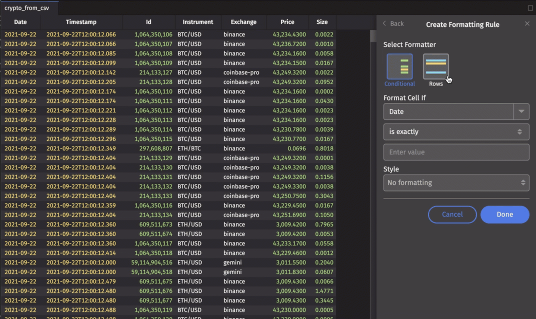 Formatting rows example