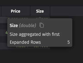 A user hovers the mouse over the Size column header to see info