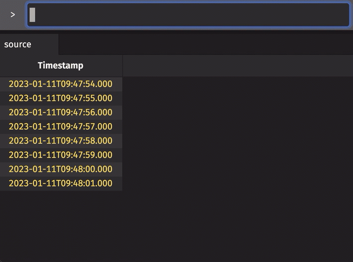 A user navigates between the ticking source table and the result snapshot