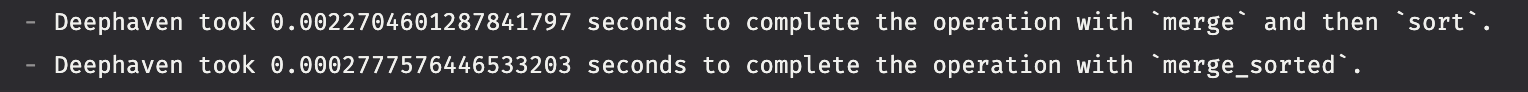 Log readout showing how long it took for t_merged vs result