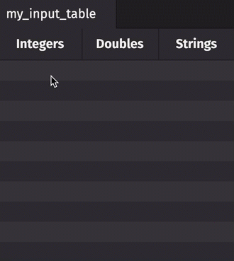 A user manually adds integers and strings to cells in an input table