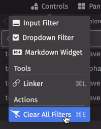 Clear all filters via the Controls menu