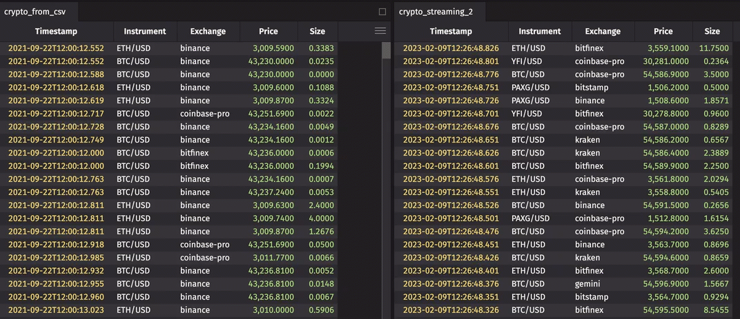 Double-click a row in the source column to filter the target table