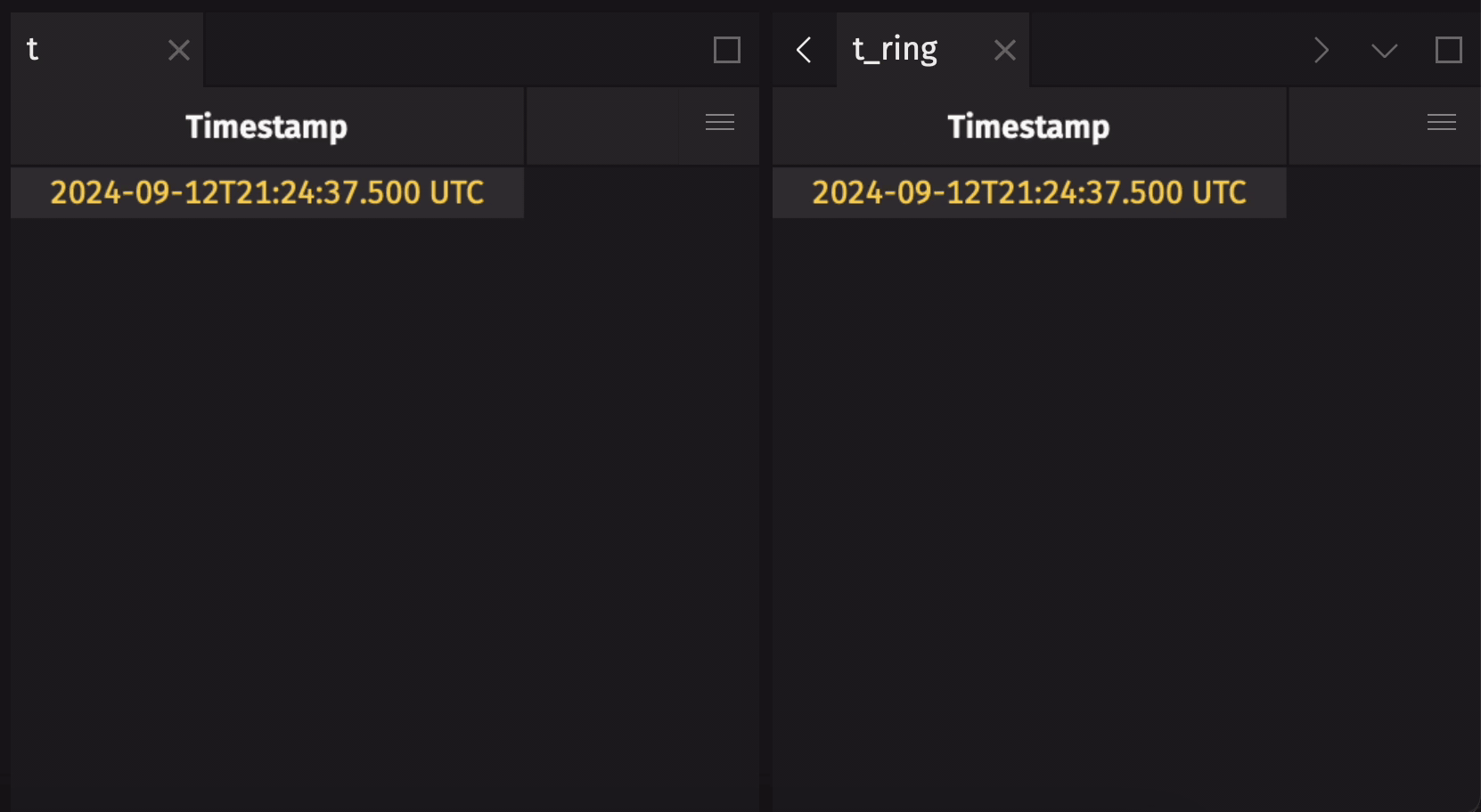 An append-only time table and a 5-row ring table