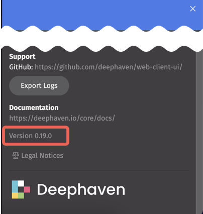 The version number highlighted in the Settings menu