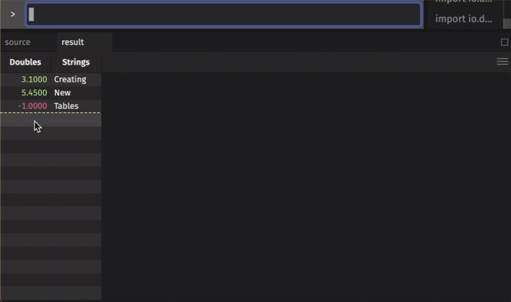 A user manually adds data to an input table