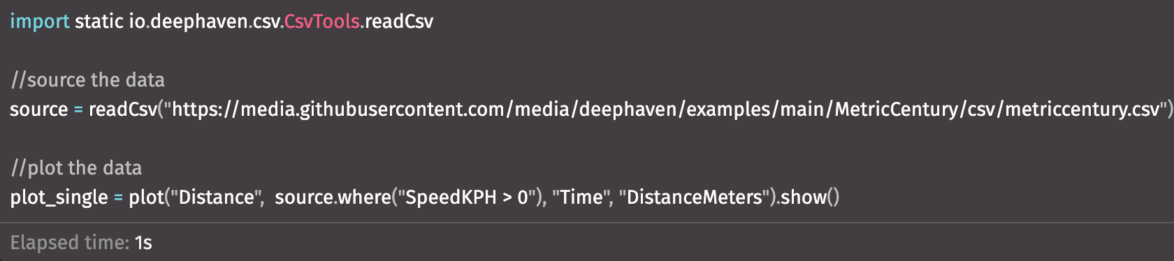 A successful command in the Deephaven console
