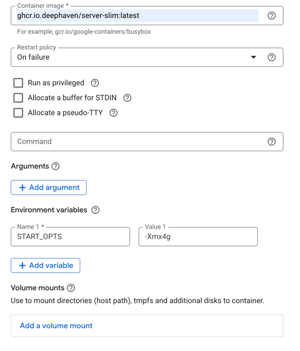 The Configure container window