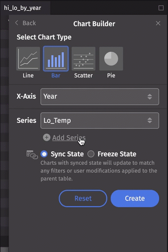 A user creates a multiple series bar chart with the Chart Builder