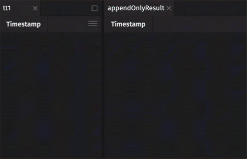 The above tt1 and appendOnlyResult tables ticking side-by-side