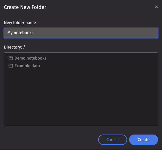 A new folder panel appears in which you can name the new folder and choose what directory to create it in