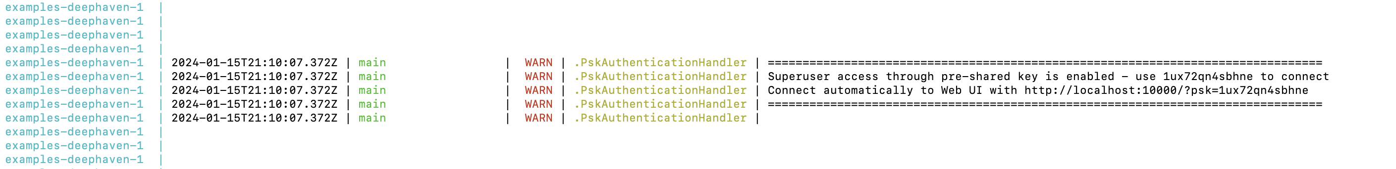 Docker logs showing the PSK