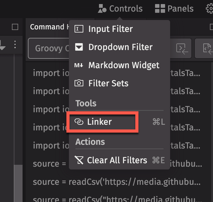 The Linker option highlighted in the Controls menu