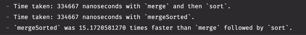 Log readout showing how long it took for t_merged vs result