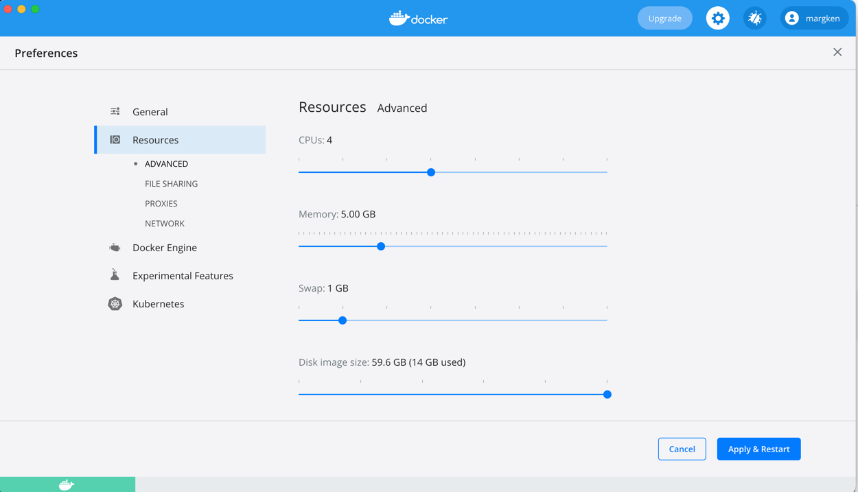 Docker's Configuration panel