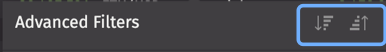Sorting options at the top right of the Advanced Filters panel