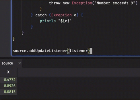 source updates while listener prints error messages