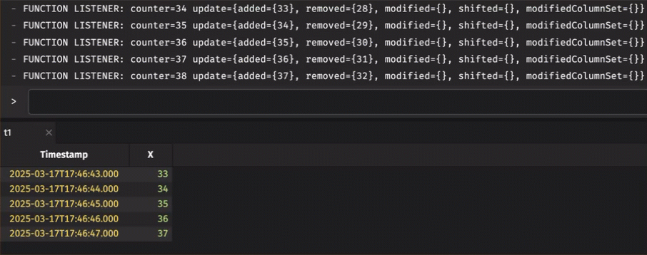 t1 updates while handle prints updates to the log